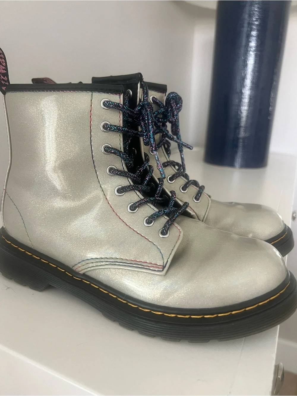 Dr. Martens Kids Silver Holographic Lace-Up Boots